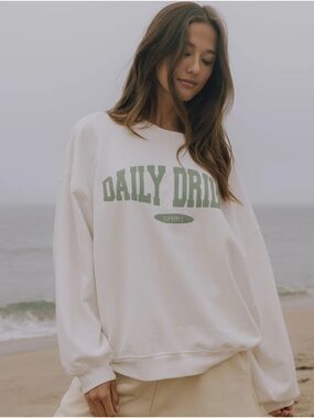 Daily Drive Sport White Sweatshirt with Green Logo